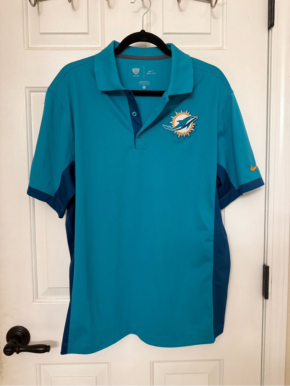 NFL Miami Dolphins Nike Dri-Fit Men's Teal and Blue Polo w Logo